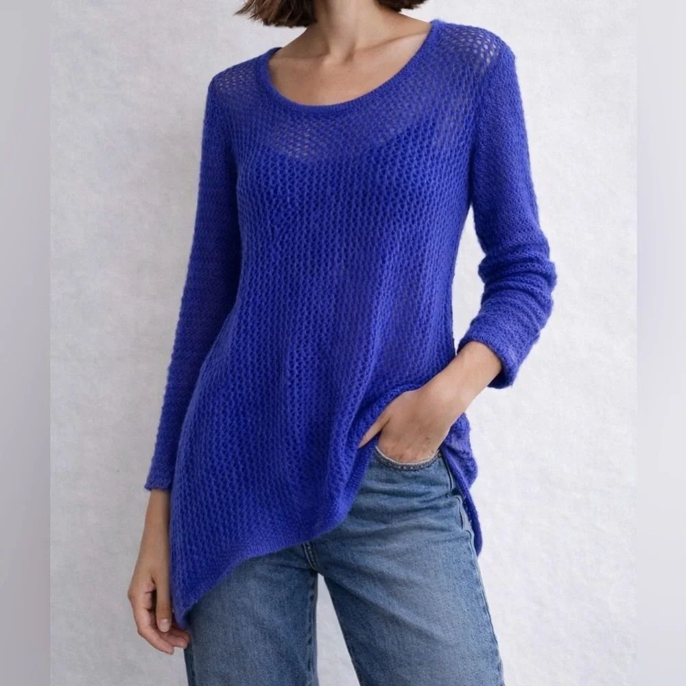 BarIII Womens S Blue Open Knit Sweater Lightweight Boho Layering Top festival